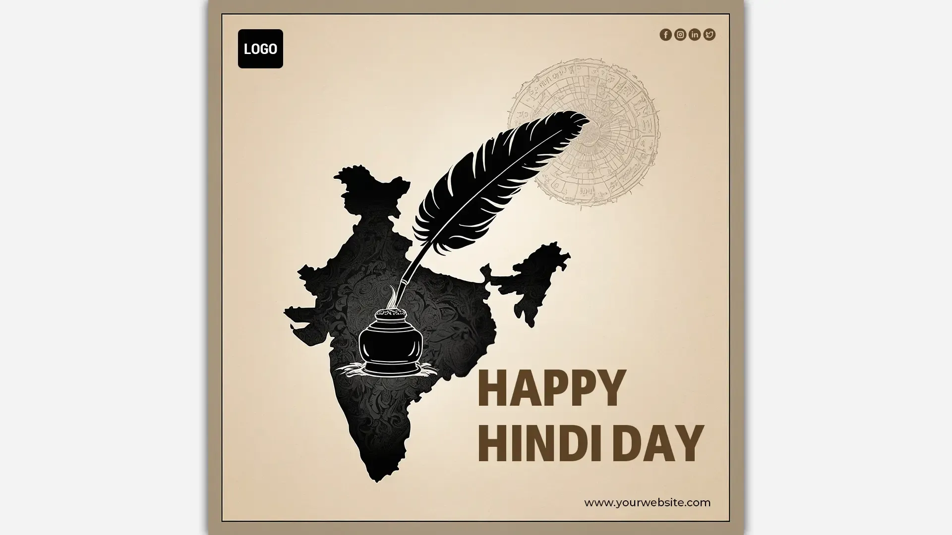 Hindi Day Instagram Post Template with India Map